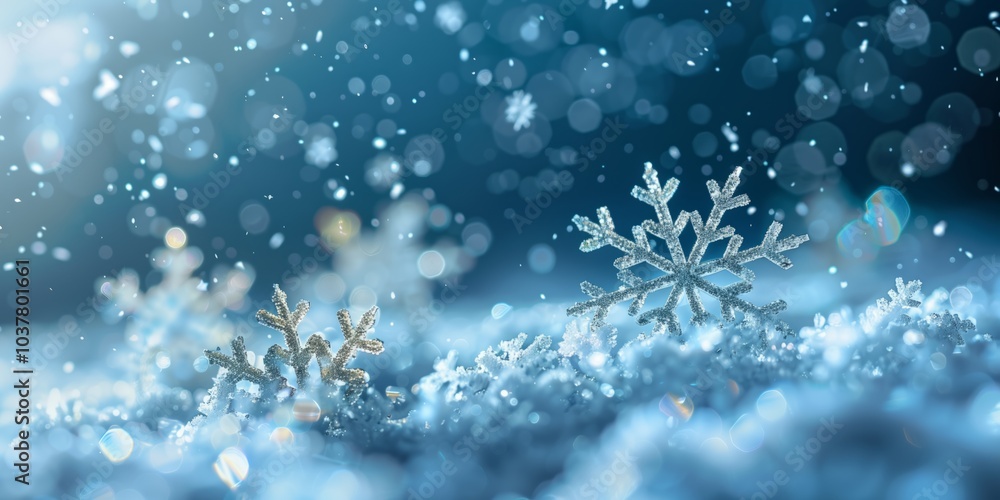 Snowflakes gently falling on a winter landscape during a serene snowfall. Generative AI Snowflakes gently falling on a winter landscape during a serene snowfall. Generative AI