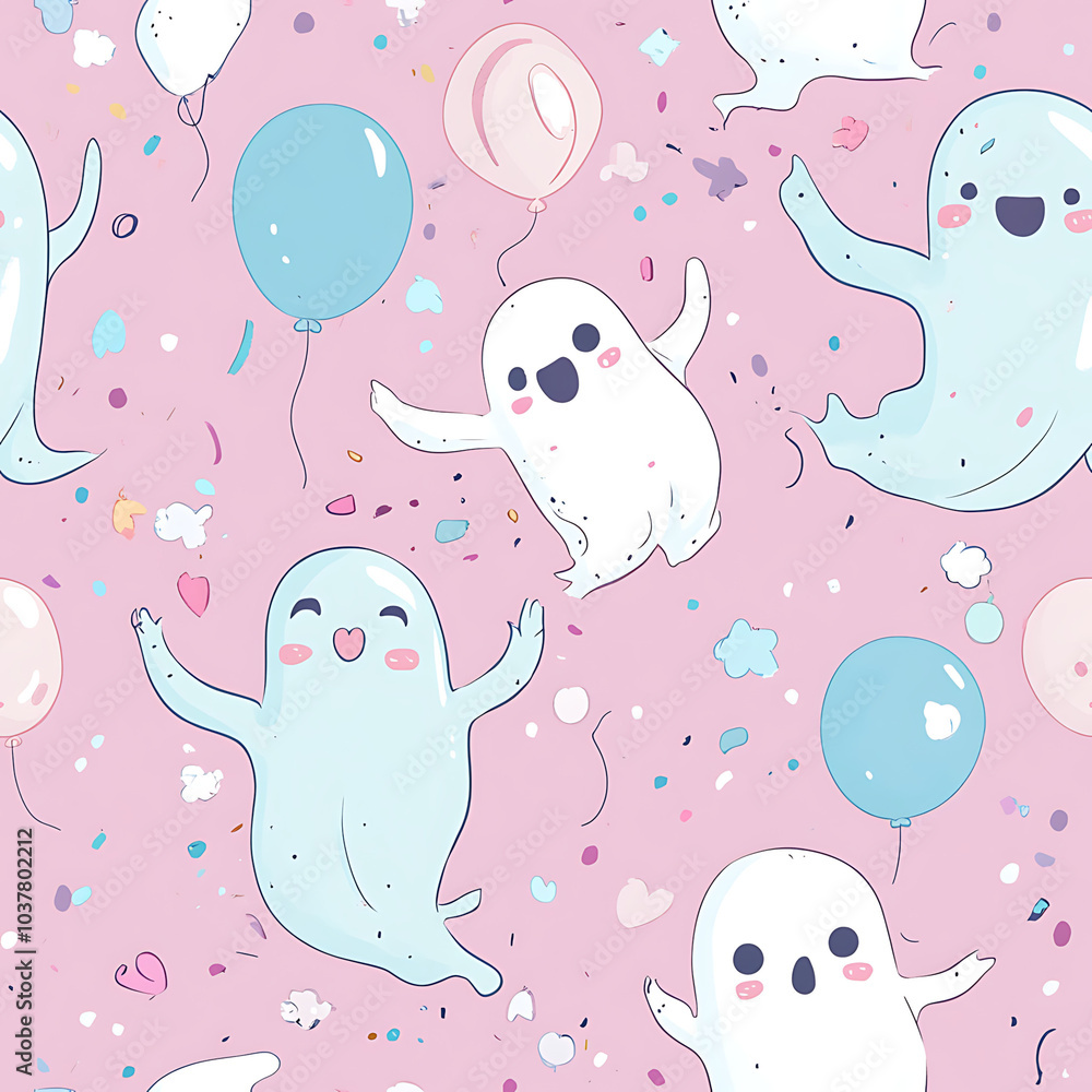 Seamless Repeating Pattern of Ghostly Balloons and Confetti on Transparent Background, Gothic Art for Halloween Decor, Invitations, and Wallpapers, Perfect for Halloween-Themed Parties and Celebration Seamless Repeating Pattern of Ghostly Balloons and Confetti on Transparent Background, Gothic Art for Halloween Decor, Invitations, and Wallpapers, Perfect for Halloween-Themed Parties and Celebration