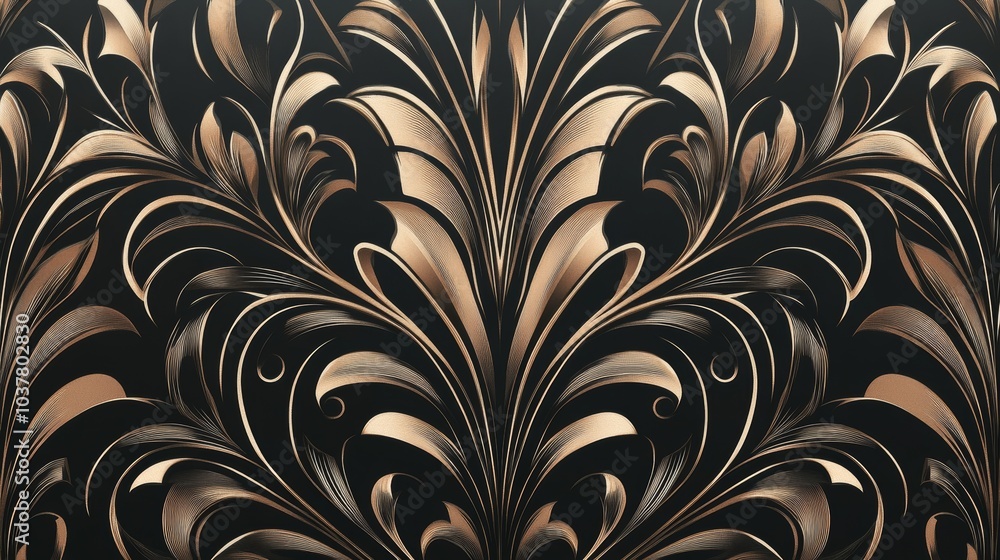 A decorative pattern featuring intricate metallic swirls on a dark background. A decorative pattern featuring intricate metallic swirls on a dark background.
