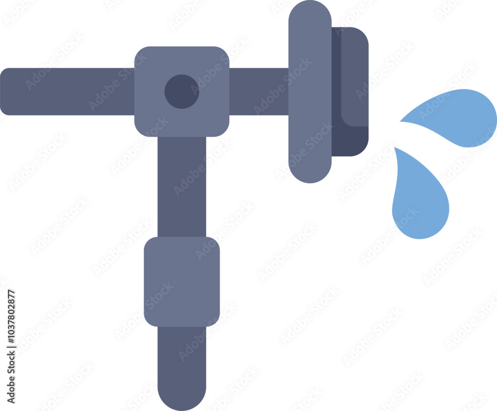 Flat icon illustration of a broken water pipe leaking Flat icon illustration of a broken water pipe leaking