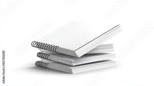 white spiral notebook, floating in air, white background