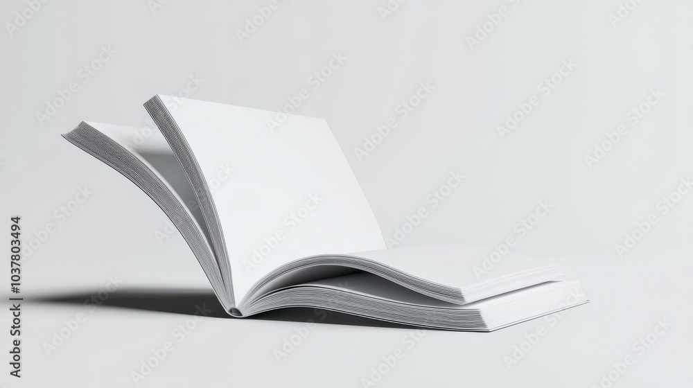 white magazine floating in air, mock up, white background. white magazine floating in air, mock up, white background.