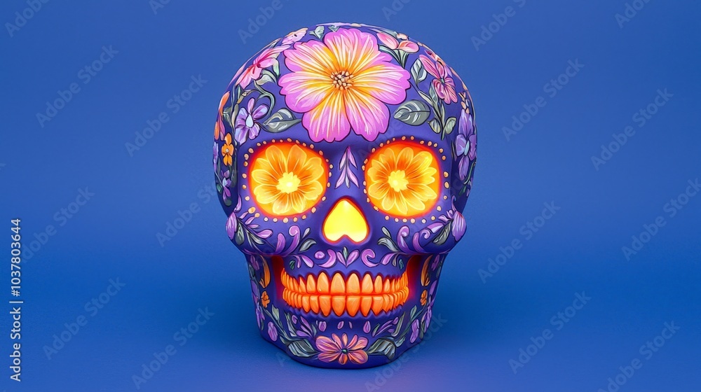 Vibrant and artistic sugar skull decoration celebrating life and death with colorful floral patterns for festive occasions Vibrant and artistic sugar skull decoration celebrating life and death with colorful floral patterns for festive occasions