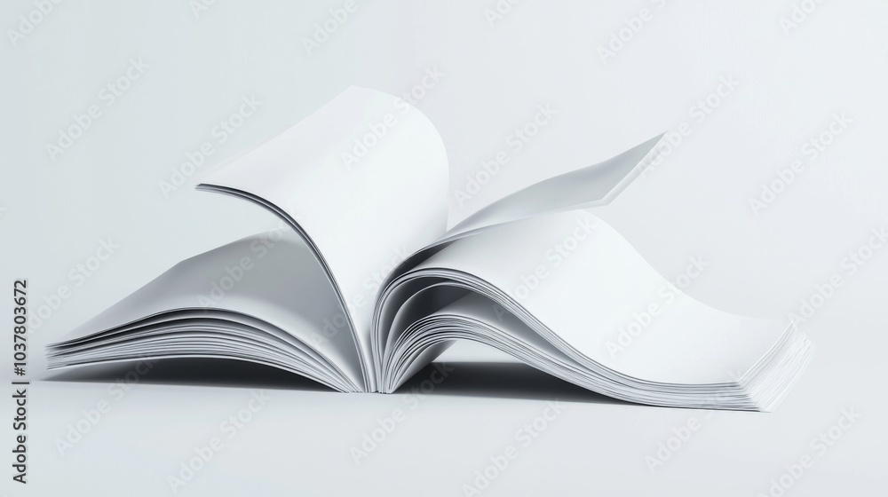 white magazine floating in air, mock up, white background. white magazine floating in air, mock up, white background.