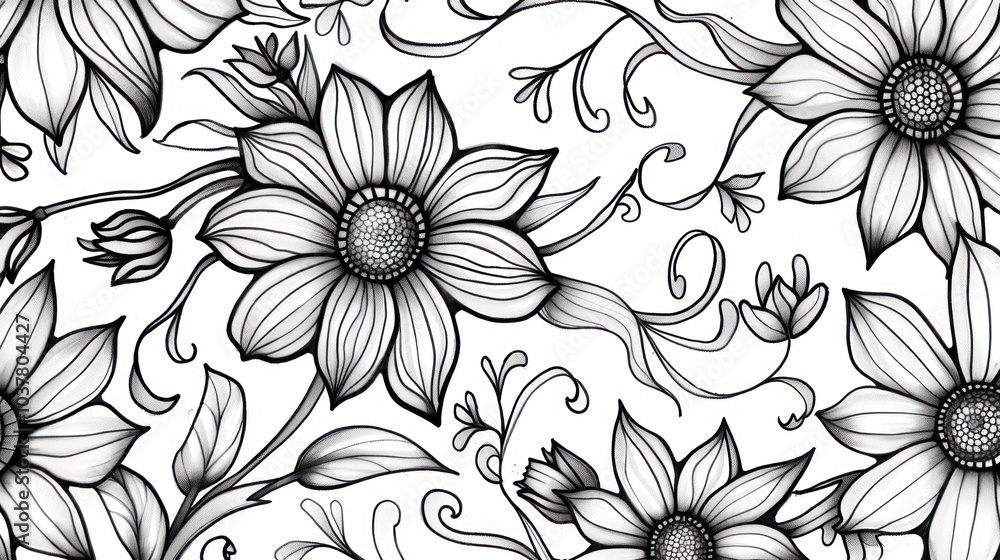 Black and White Floral Illustration Black and White Floral Illustration