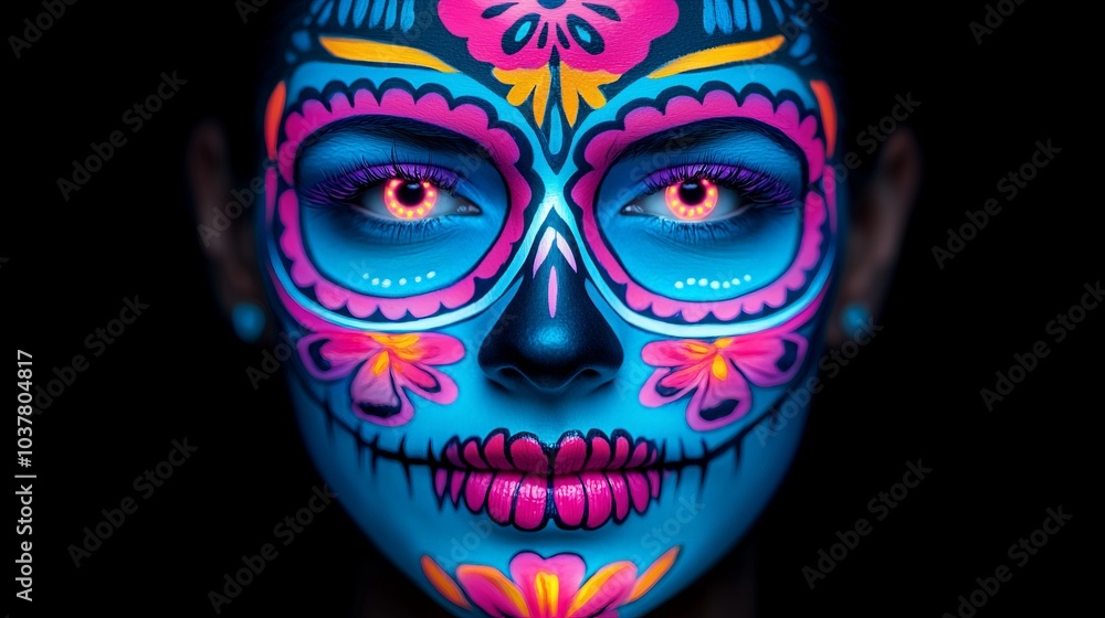 Vibrant celebration of life and death a mesmerizing dia de los muertos makeup artistry with bright colors and intricate designs Vibrant celebration of life and death a mesmerizing dia de los muertos makeup artistry with bright colors and intricate designs