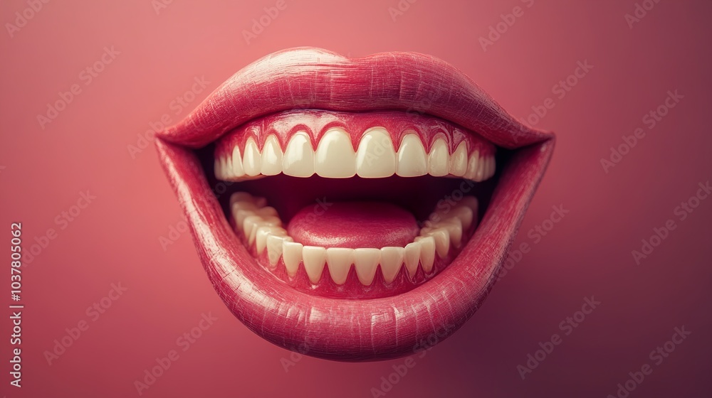 Smiling Mouth with Red Lips - Close-up Digital Art Smiling Mouth with Red Lips - Close-up Digital Art