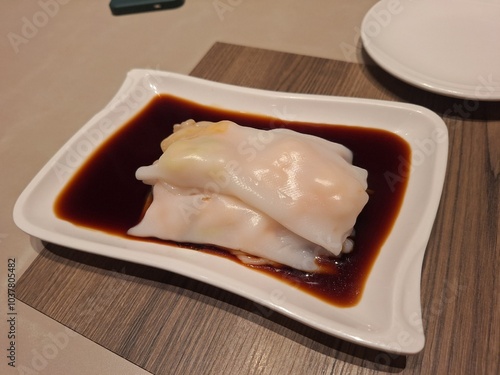 Shrimp Rice Roll Dim Sum Dish at a Chinese Restaurant, Singapore