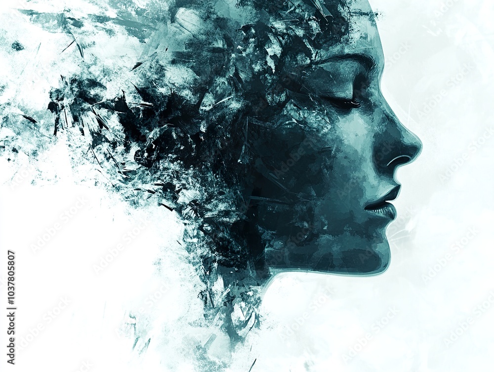Abstract Female Portrait in Blue and Green Hues Abstract Female Portrait in Blue and Green Hues
