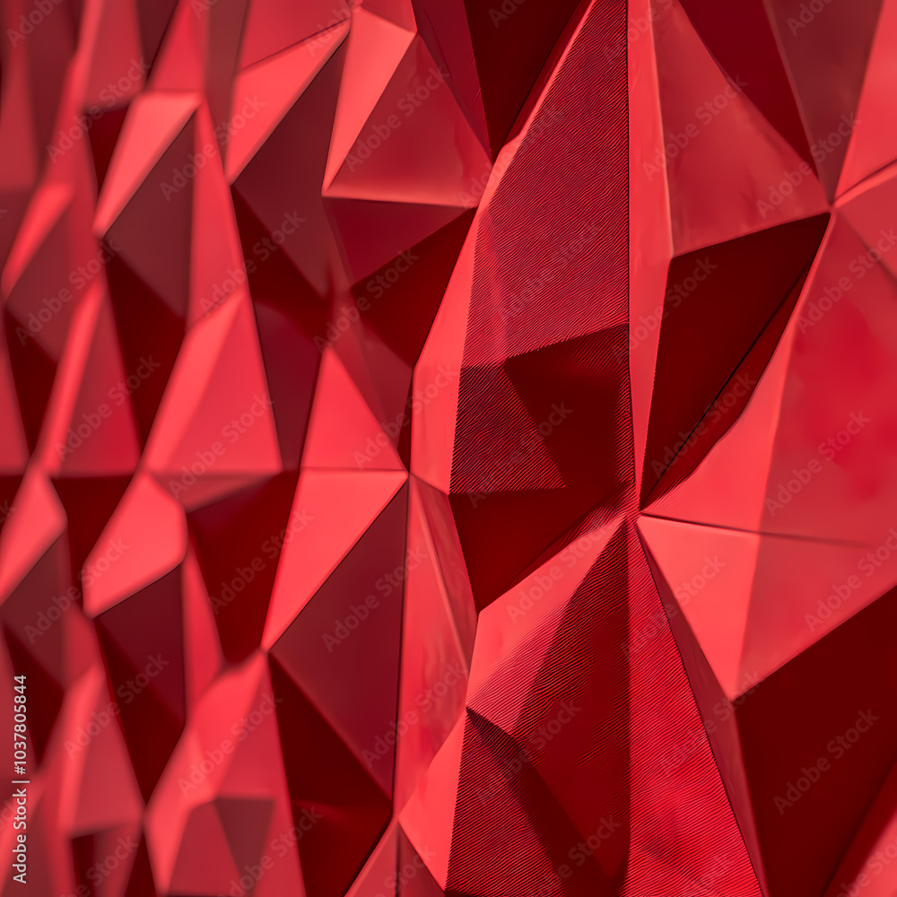 Fototapeta premium Dynamic Red Geometric Abstract Background - 3D Angular Faceted Design with Intricate Light and Shadow Play, Perfect for Modern Art, Architectural Concepts, and Bold Graphic Illustrations