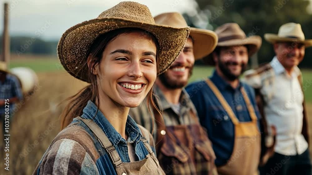 A depiction of contented farm workers. a team of workers in the livestock and cattle sectors. A depiction of contented farm workers. a team of workers in the livestock and cattle sectors.