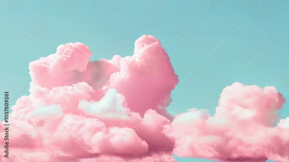 Soft pink clouds float against a pastel blue sky, creating a whimsical and serene atmosphere with vibrant, cotton-candy-like textures. Soft pink clouds float against a pastel blue sky, creating a whimsical and serene atmosphere with vibrant, cotton-candy-like textures.