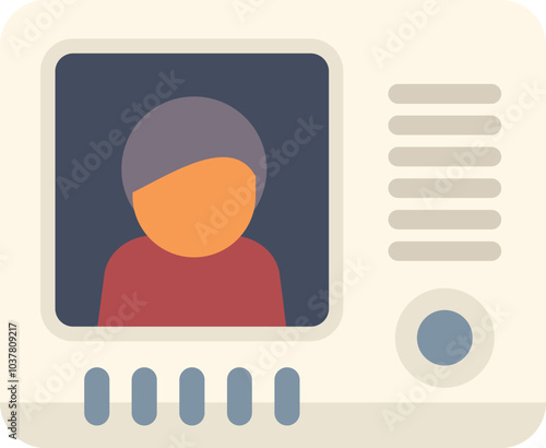 Intercom device is showing person ringing doorbell on screen, requesting access to building