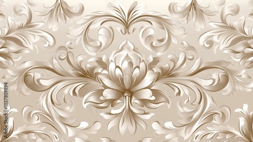 Elegant floral pattern in beige and cream tones, ideal for wallpaper or fabric design.