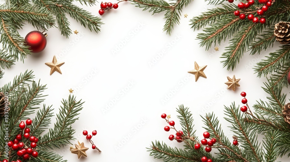 Christmas themed blank letter card frame, decorated with cypress trees and stars on the edges, paired with red holly berries. Vintage style illustrations create a festive and elegant atmosphere Christmas themed blank letter card frame, decorated with cypress trees and stars on the edges, paired with red holly berries. Vintage style illustrations create a festive and elegant atmosphere