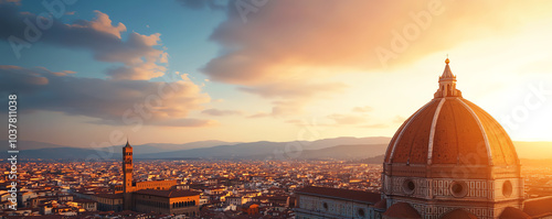 Stunning view of Florence skyline at sunset with historic architecture.