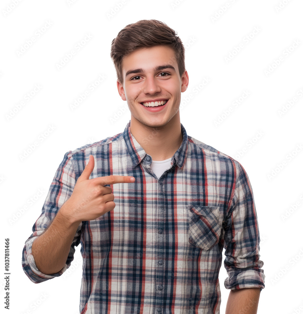 Smart young man full length happy smile standing hand pointing to empty space on white background. Smart young man full length happy smile standing hand pointing to empty space on white background.