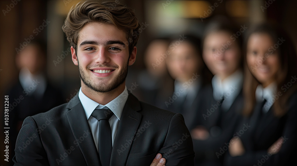 Fototapeta premium Young business man with colleagues