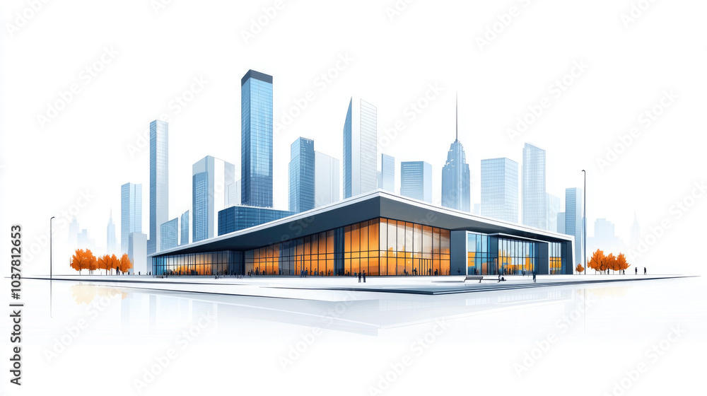 Obraz premium Skyscrapers and exhibition hall facades in the city