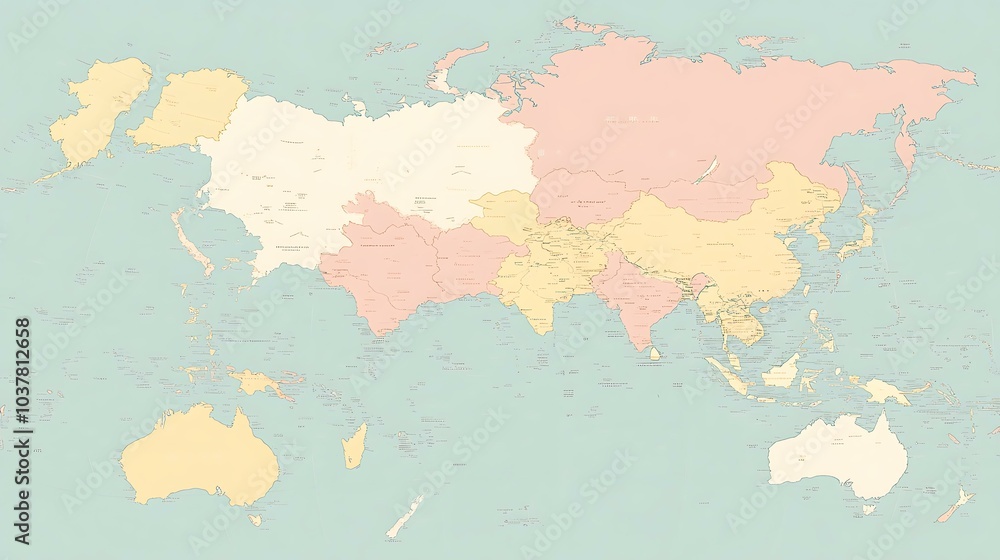 A minimal map of Asia with soft pastel colors and simple country borders, highlighting the continent’s clean design A minimal map of Asia with soft pastel colors and simple country borders, highlighting the continent’s clean design