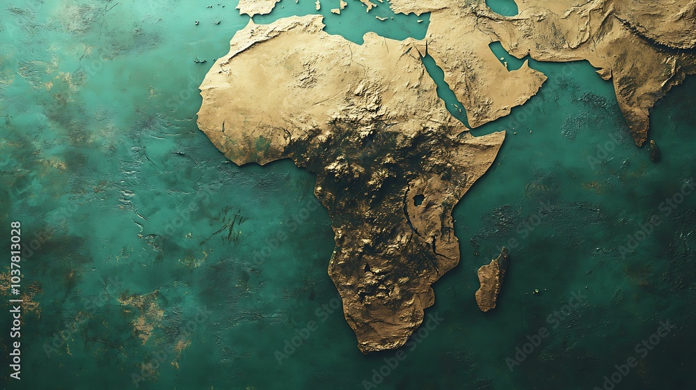 Obraz premium A modern map of Africa with cool tones and minimal detail, focusing on the continentâ€™s natural features and shape
