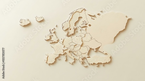 A modern, minimalist map of Europe with neutral tones, showcasing country divisions with subtle border lines