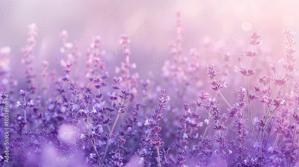 Purple Lavender Field with Morning Light Purple Lavender Field with Morning Light