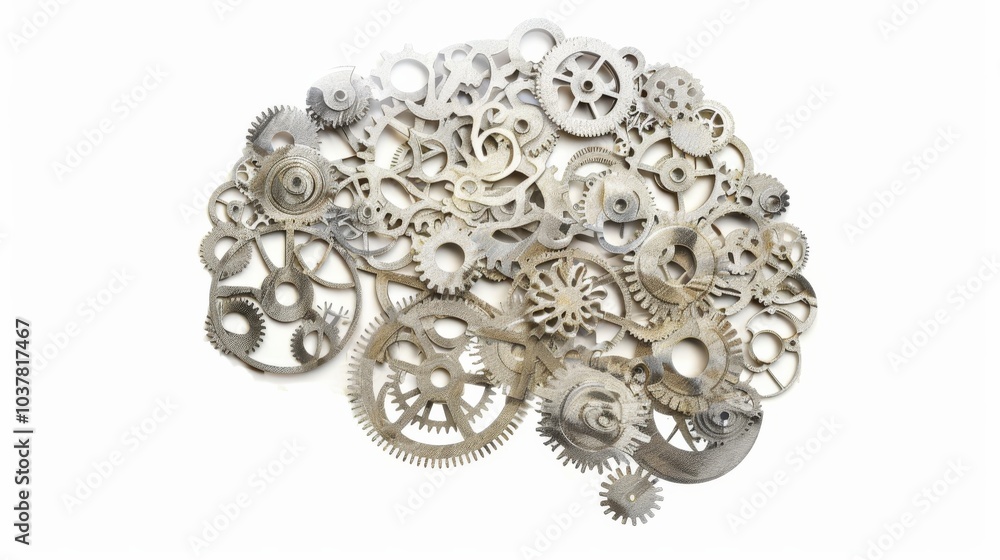 a brain composed of interconnected gears and clockwork mechanisms, with gears turning in unison a brain composed of interconnected gears and clockwork mechanisms, with gears turning in unison