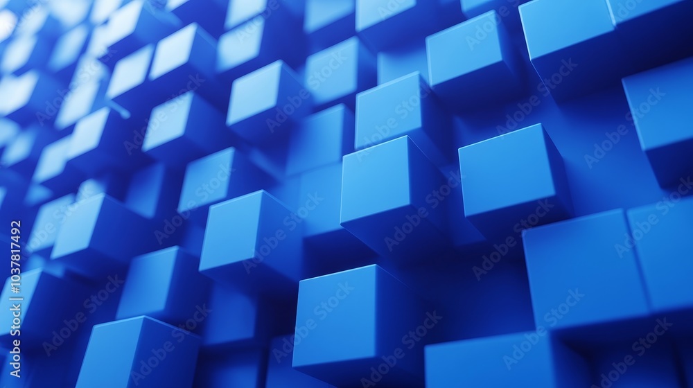 A close-up view of textured blue cubes creating a dynamic 3D pattern. A close-up view of textured blue cubes creating a dynamic 3D pattern.