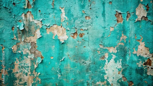 A faded turquoise wall reveals layers of weathered concrete, a testament to the passage of time and the resilience of forgotten structures.