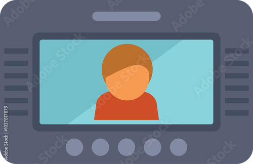 Modern intercom system is displaying a person ringing the doorbell on its screen