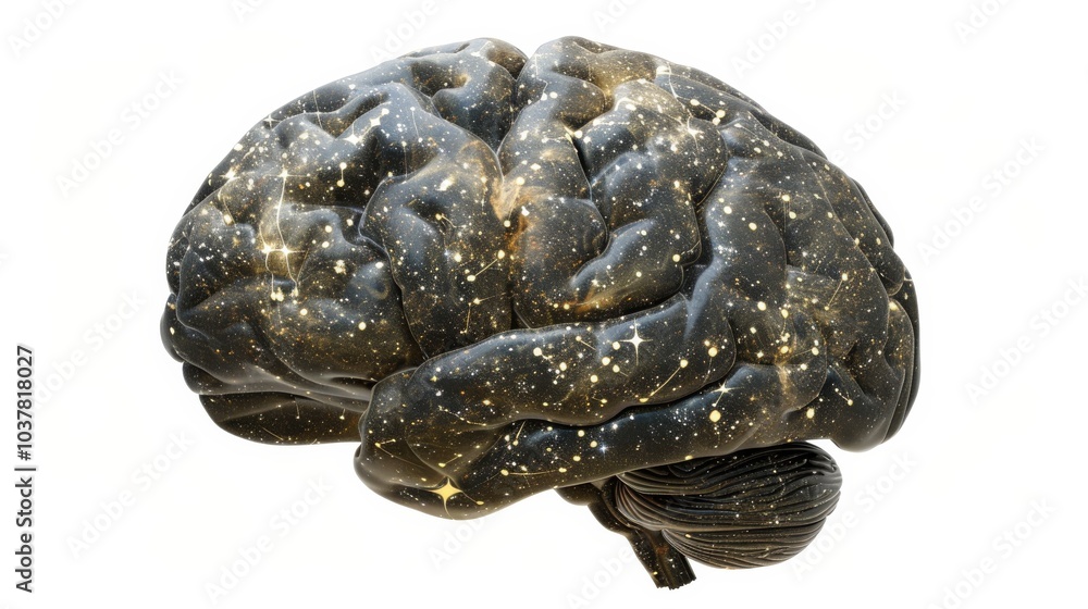 a brain depicted as a celestial map, with constellations forming intricate patterns of thought and knowledge a brain depicted as a celestial map, with constellations forming intricate patterns of thought and knowledge