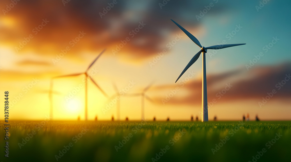 Wind turbines standing tall in a vibrant sunset, showcasing renewable energy and nature's beauty. Wind turbines standing tall in a vibrant sunset, showcasing renewable energy and nature's beauty.