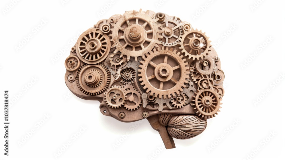 a brain depicted as a clockwork mechanism, with gears turning in precise synchronization a brain depicted as a clockwork mechanism, with gears turning in precise synchronization