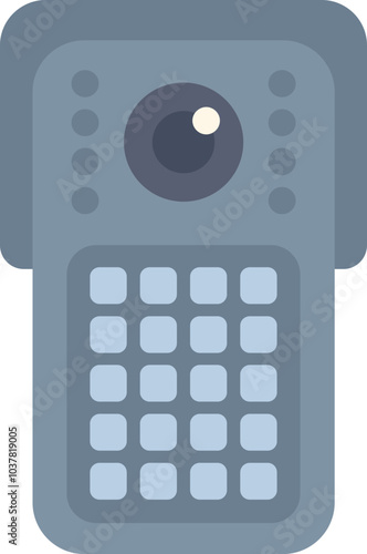 Modern intercom device with camera and buttons is hanging on the wall of the house, providing security and communication