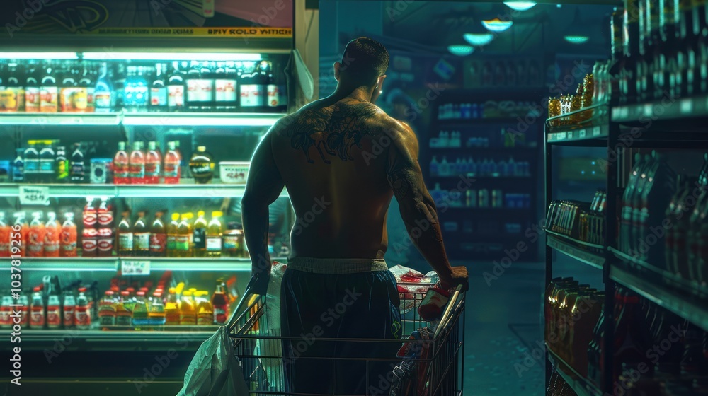 Muscular Man Shopping at Night Muscular Man Shopping at Night