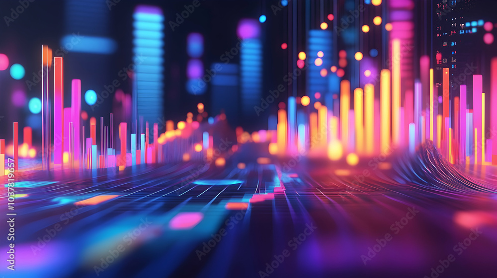 3D Cartoon Illustration of Data-Driven Insights with Flowing Analytics in an Abstract Design - 3D Cartoon Illustration of Data-Driven Insights with Flowing Analytics in an Abstract Design -