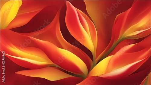 Wallpaper Mural Tulip (Love Confession, Honor)_An abstract background of tulip petals in vibrant reds and yellows, their smooth and glossy curves radiating warmth. Torontodigital.ca