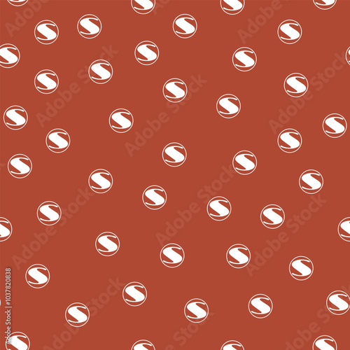 Seamless pattern with white circles with an inscribed letter S on a brown background. Vector illustration for prints on fabrics, packaging, covers and background design