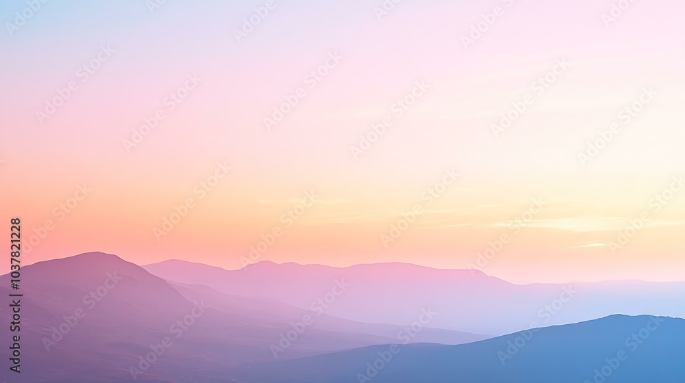 Fototapeta premium A pastel-colored sky at dawn with soft pink, orange, and blue hues just before the sun rises