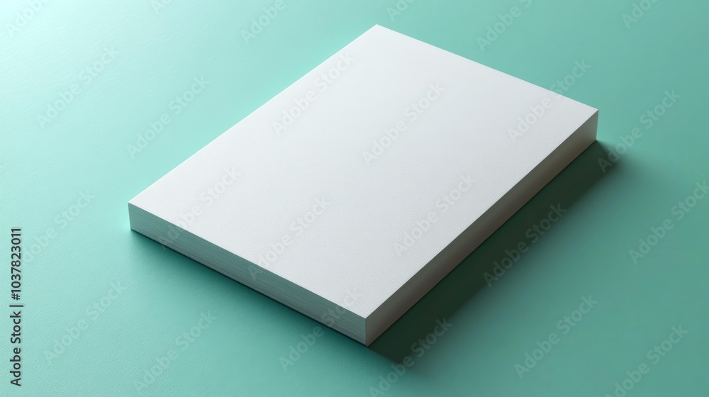 Minimalistic stack of blank white paper on a pastel green background with clean design. Generative AI Minimalistic stack of blank white paper on a pastel green background with clean design. Generative AI