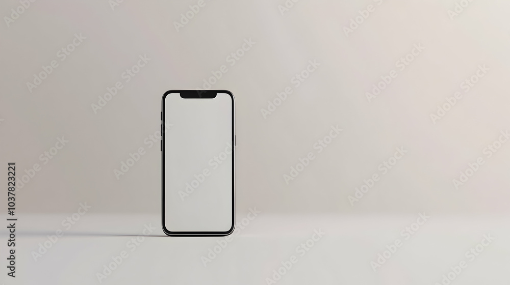 Minimalist 3D Cartoon Cellphone Against a Pristine White Backdrop, Emphasizing Its Sleek Design and Ample Space for Branding  -