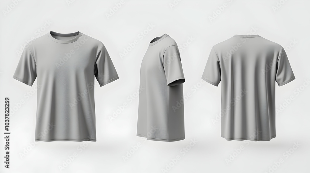 Featuring a minimalist design, this 3D cartoon gray t-shirt mockup includes front and back views, all set against a clear white background, suitable for fashion design presentations. Featuring a minimalist design, this 3D cartoon gray t-shirt mockup includes front and back views, all set against a clear white background, suitable for fashion design presentations.