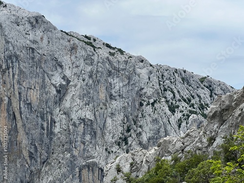 Alpinist rock Anića kuk or Anica kuk cliff in Velika Paklenica canyon, Starigrad (Paklenica National Park, Croatia) - Alpinistenfelsen Anica kuk oder Anica kuk-Klippe in der Schlucht Velika Paklenica photo