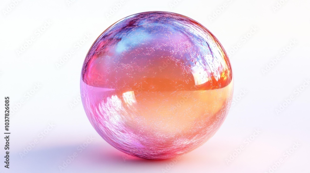 Obraz premium Vibrant and glossy 3D iridescent soap bubble isolated on a white background ideal for playful designs and light-hearted marketing.. Generative AI
