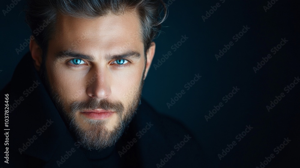 Intense portrait of a man with striking blue eyes Intense portrait of a man with striking blue eyes