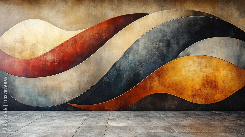 Obraz premium Abstract wall art featuring flowing shapes in warm colors against a textured background.