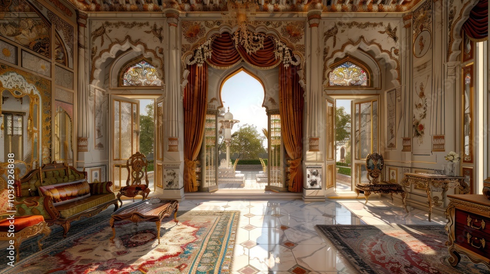 Obraz premium Luxurious Palace Interior with Garden View