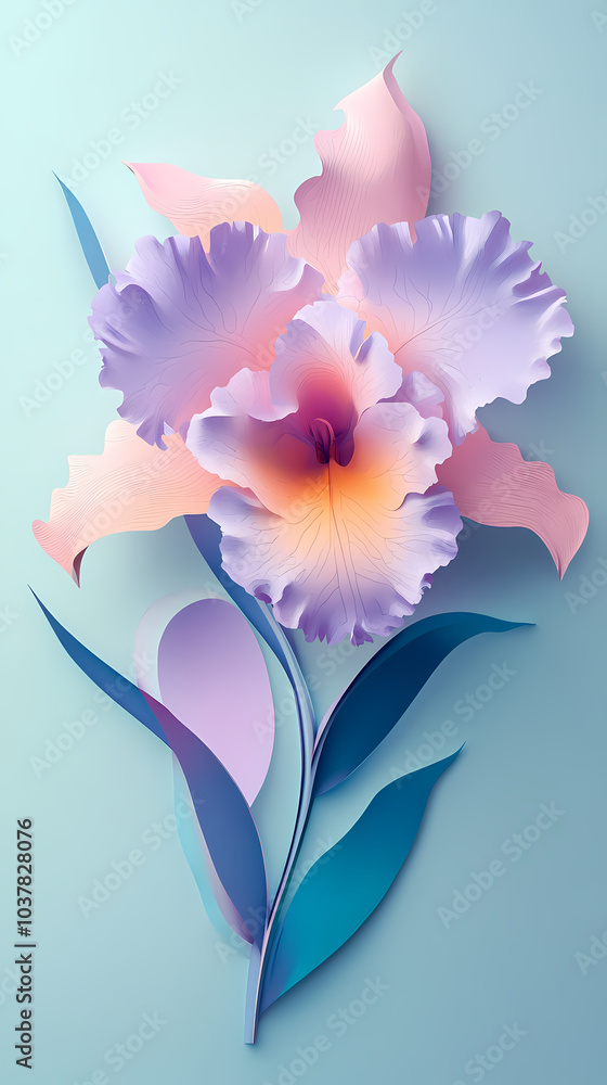 Fototapeta premium Cattleya Orchids logo 3d vector papercut