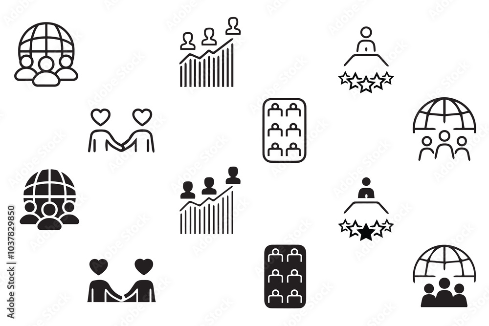 Organization human person icon set. Vector illustration of participants, group, team, organization, community, population, audience, member, hierarchy, teamwork, network, business team, leadership. Organization human person icon set. Vector illustration of participants, group, team, organization, community, population, audience, member, hierarchy, teamwork, network, business team, leadership.